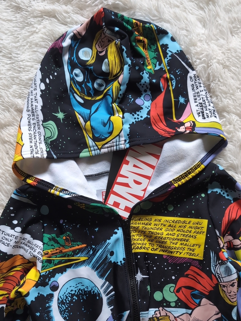 NWT Blackmilk Marvel Thor Rainbow Bridge Hooded Zip Jumpsuit Snugglesuit Small - Picture 3 of 16